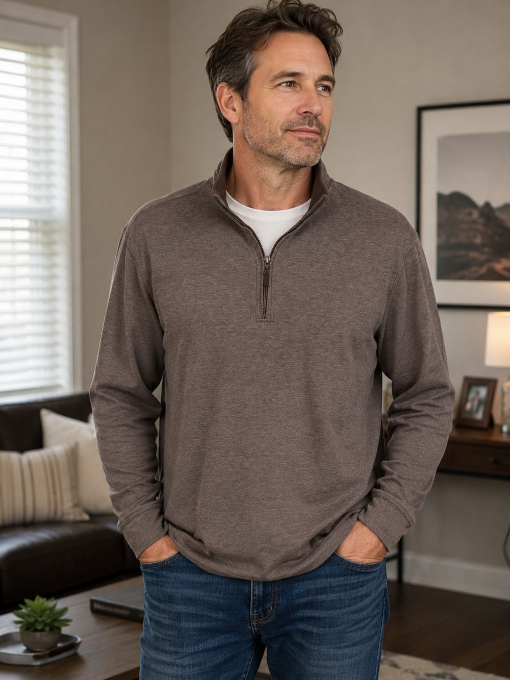 Hart schaffner Markx Men's‎ Brown Quarter-Zip sweater size large